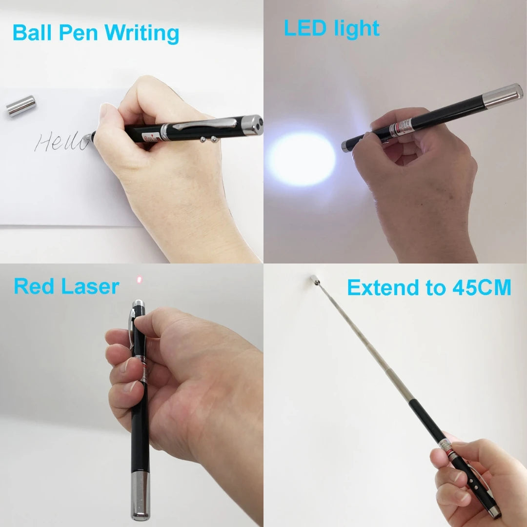 4-in-1 Laser Pointer Pen with LED Light, Magnet & Ballpoint Pen
