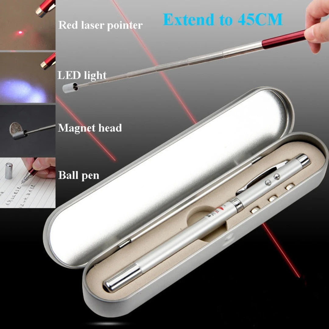 4-in-1 Laser Pointer Pen with LED Light, Magnet & Ballpoint Pen
