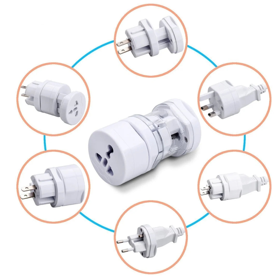 Set of multiple plug adapters on a white background