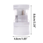 White cylindrical container with measurement details on a white background