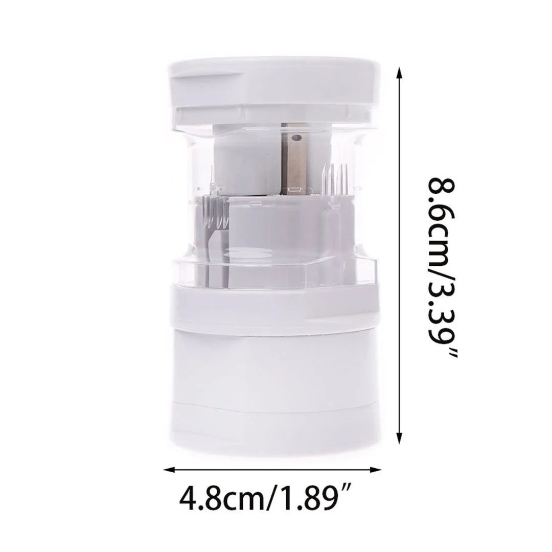 White cylindrical container with measurement details on a white background