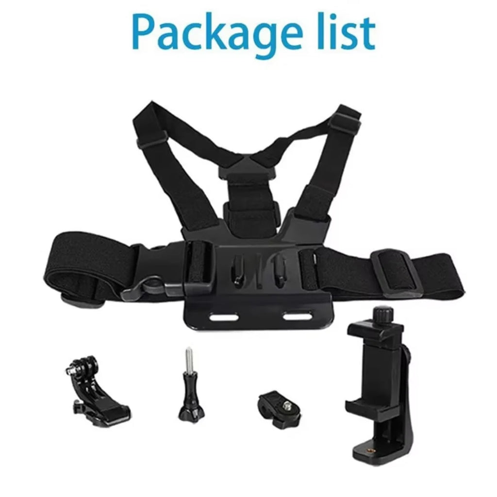 Black chest harness with additional accessories on a white background