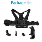 Black chest harness with additional accessories on a white background
