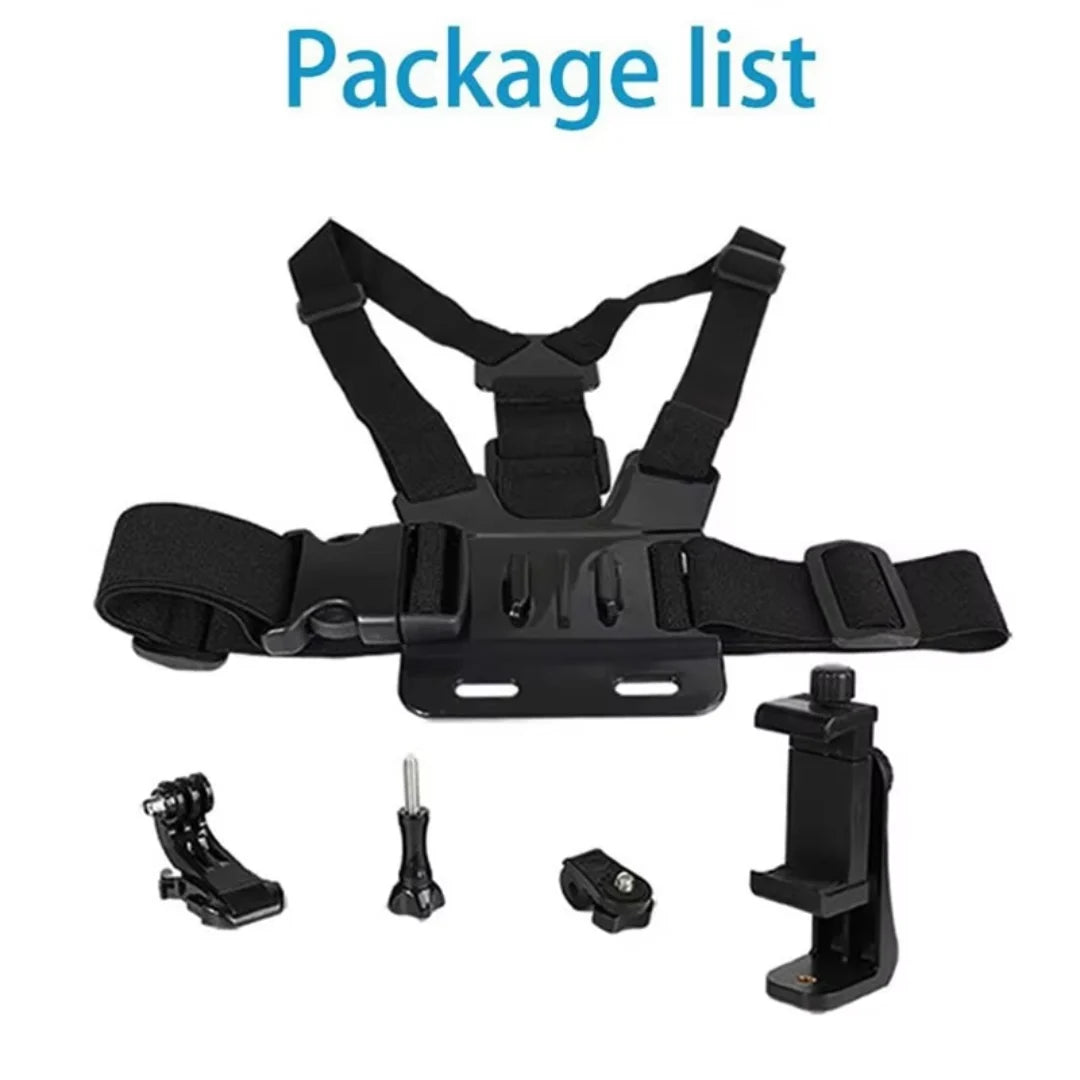 Black chest harness with additional accessories on a white background