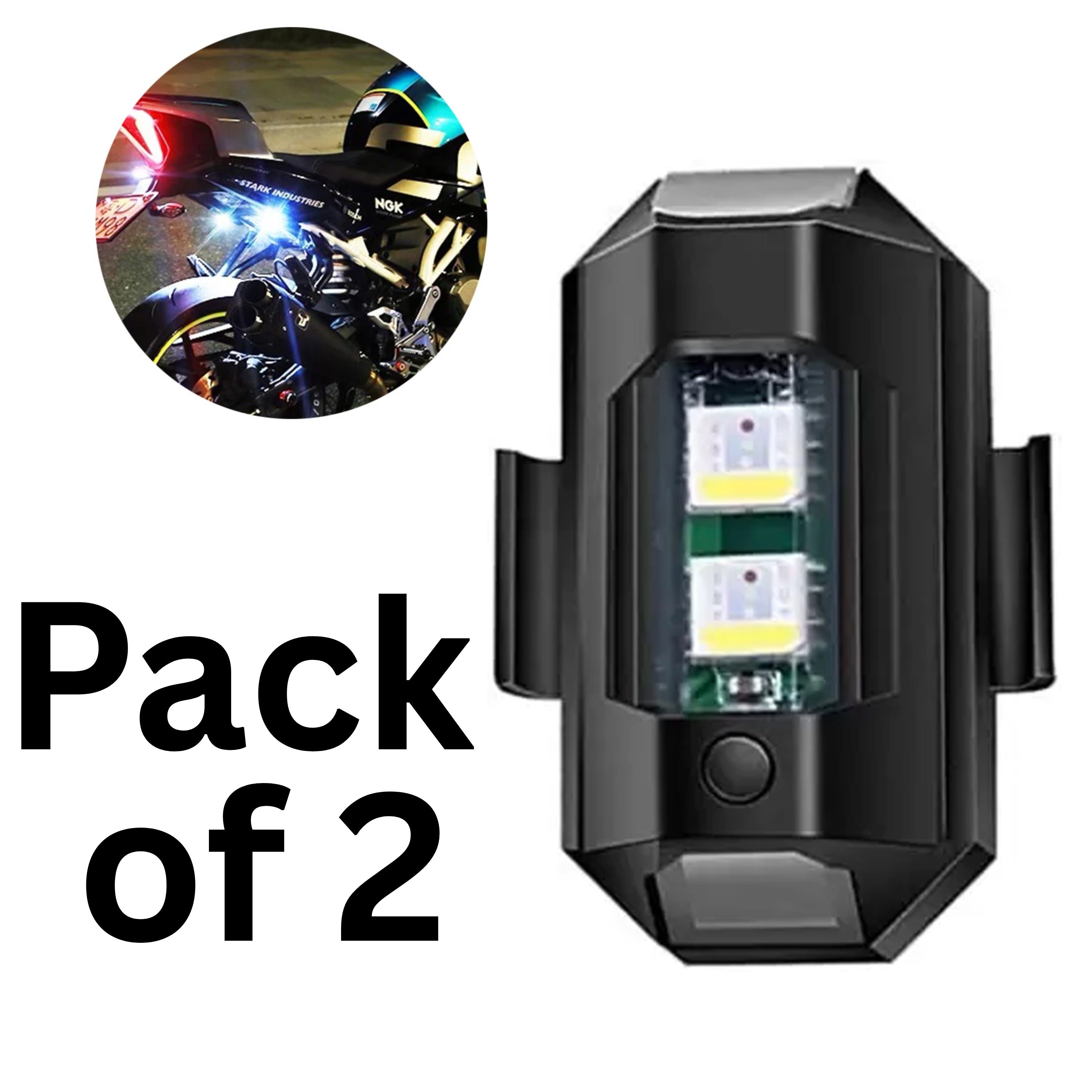 Pack of 2 Rechargeable 7-Color LED Strobe Light | Universal MotorBike