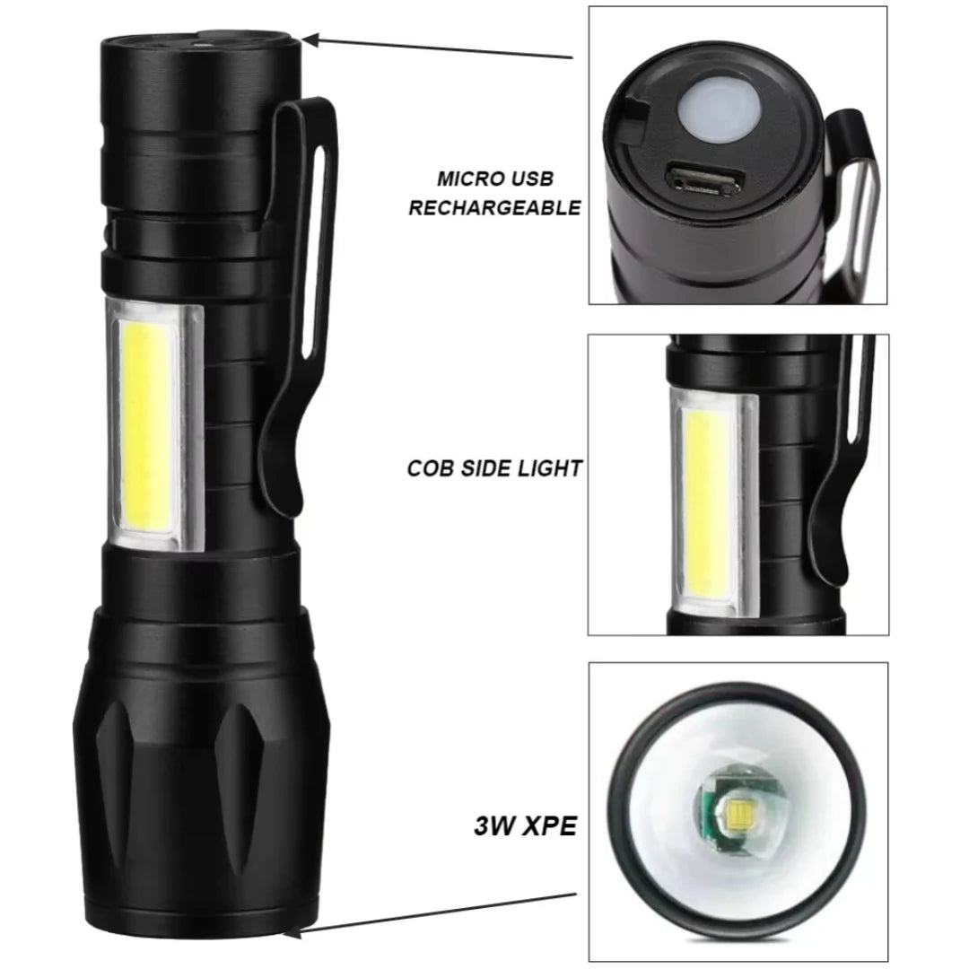 Black flashlight with features highlighted on a white background