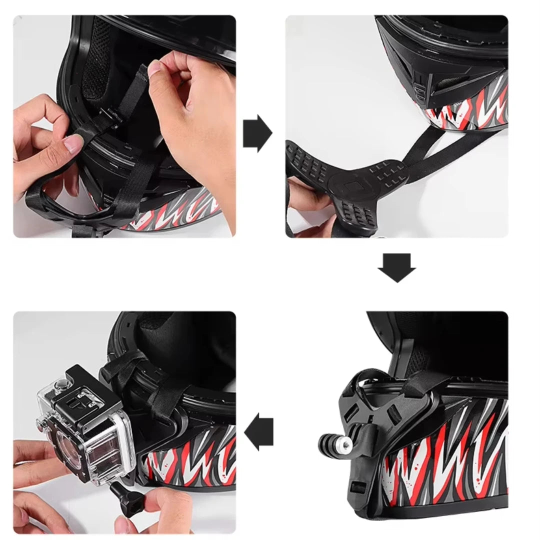 Step-by-step assembly of a helmet with camera attachment
