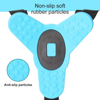 Blue anti-slip mat with text highlighting non-slip soft rubber particles and anti-slip particles.