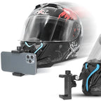 Motorcycle helmet with a phone mount on a white background