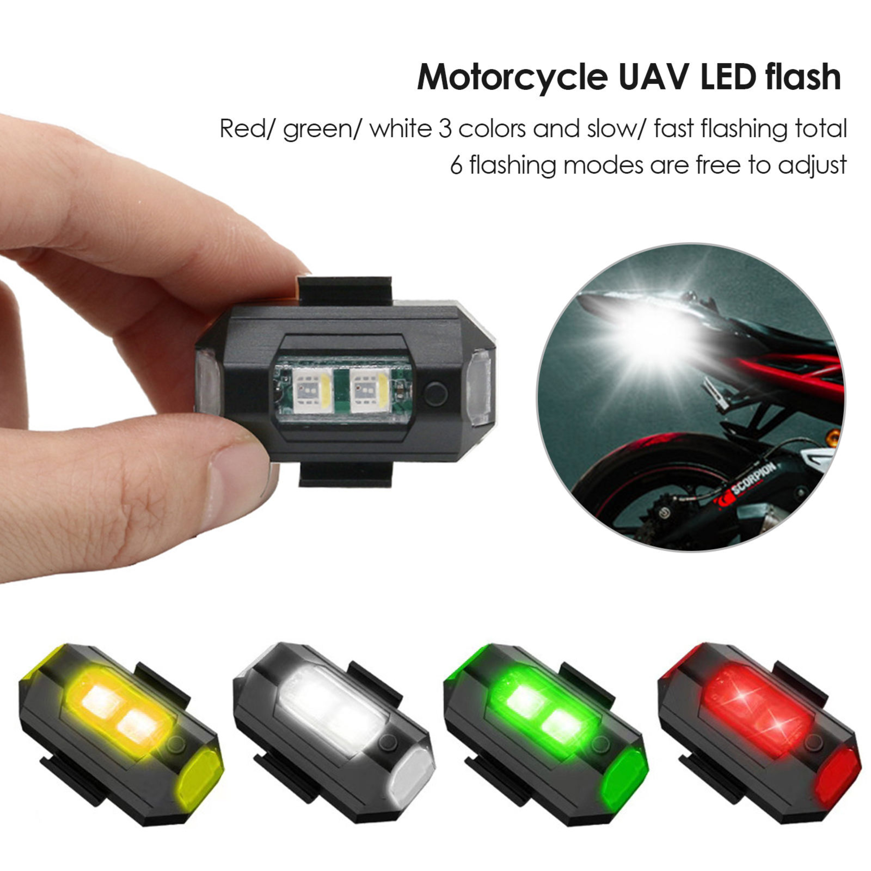 Pack of 2 Rechargeable 7-Color LED Strobe Light | Universal MotorBike
