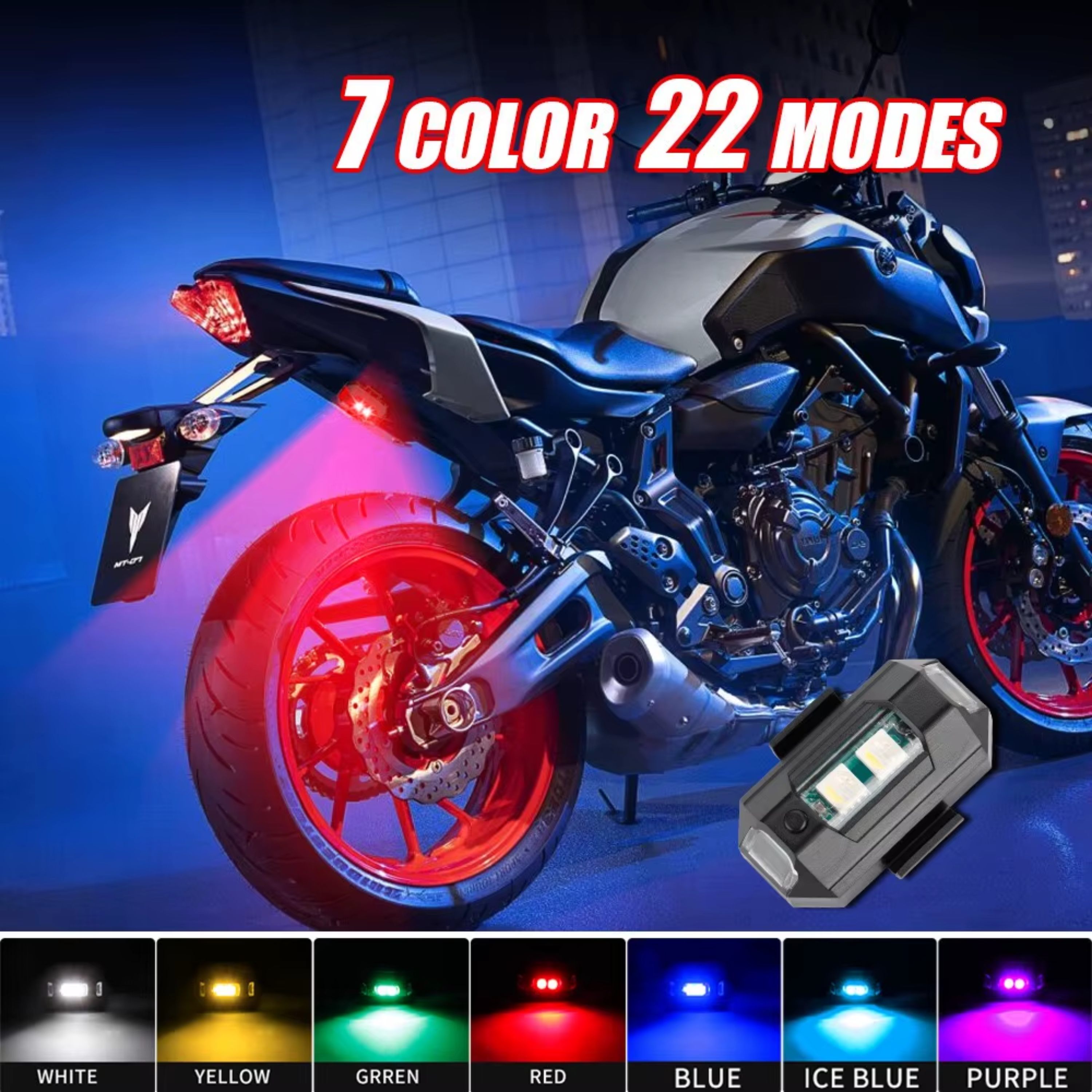 Pack of 2 Rechargeable 7-Color LED Strobe Light | Universal MotorBike