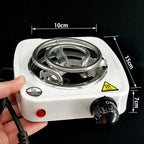 Small electric burner with dimensions labeled on a black background