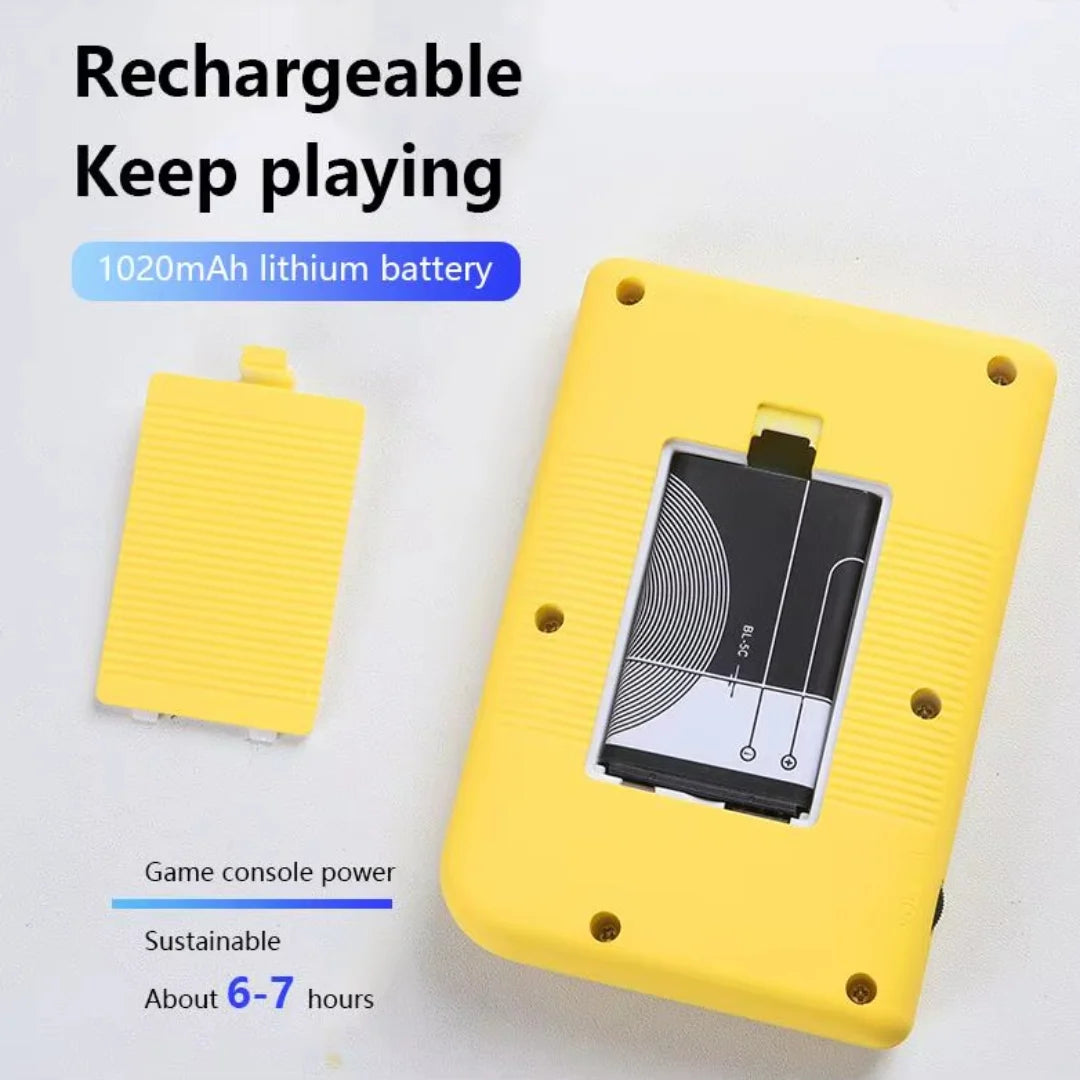 Yellow rechargeable battery pack with text on a white background