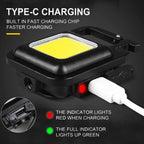 LED light with Type-C charging feature on a dark background