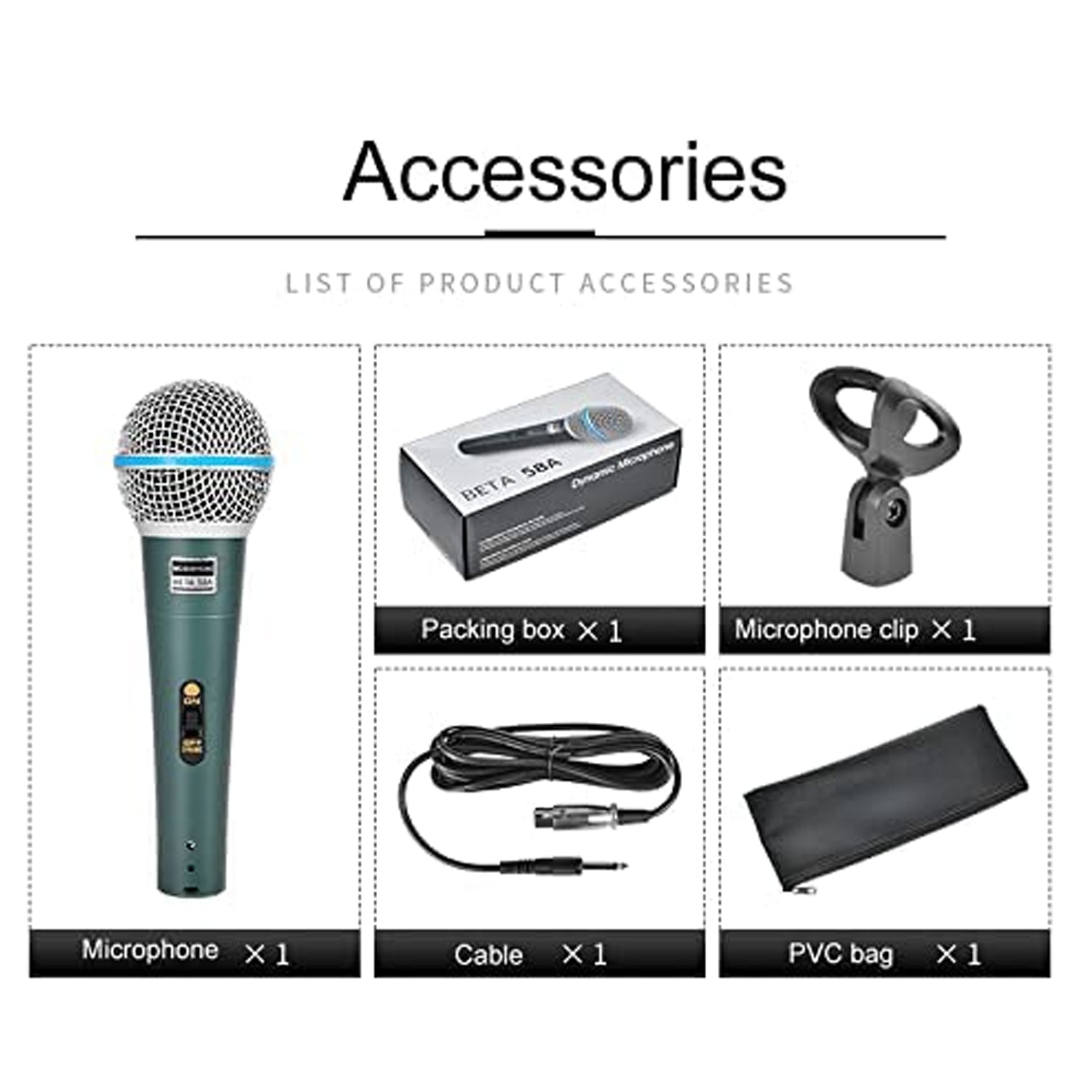 Professional Beta 58A Handheld Wired Microphone with Long Wire