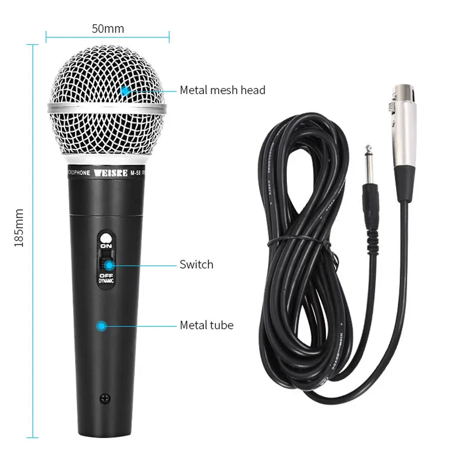 Professional Beta 58A Handheld Wired Microphone with Long Wire