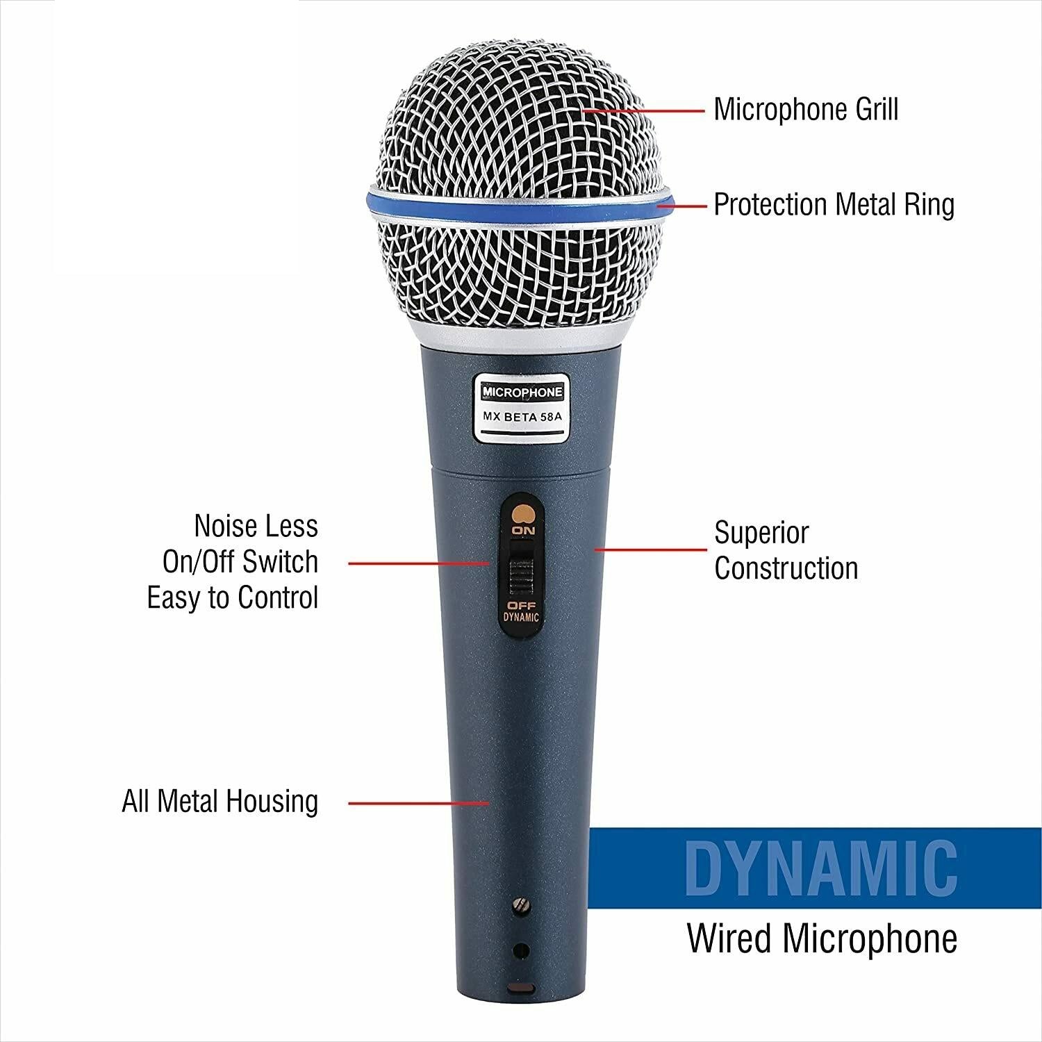 Professional Beta 58A Handheld Wired Microphone with Long Wire