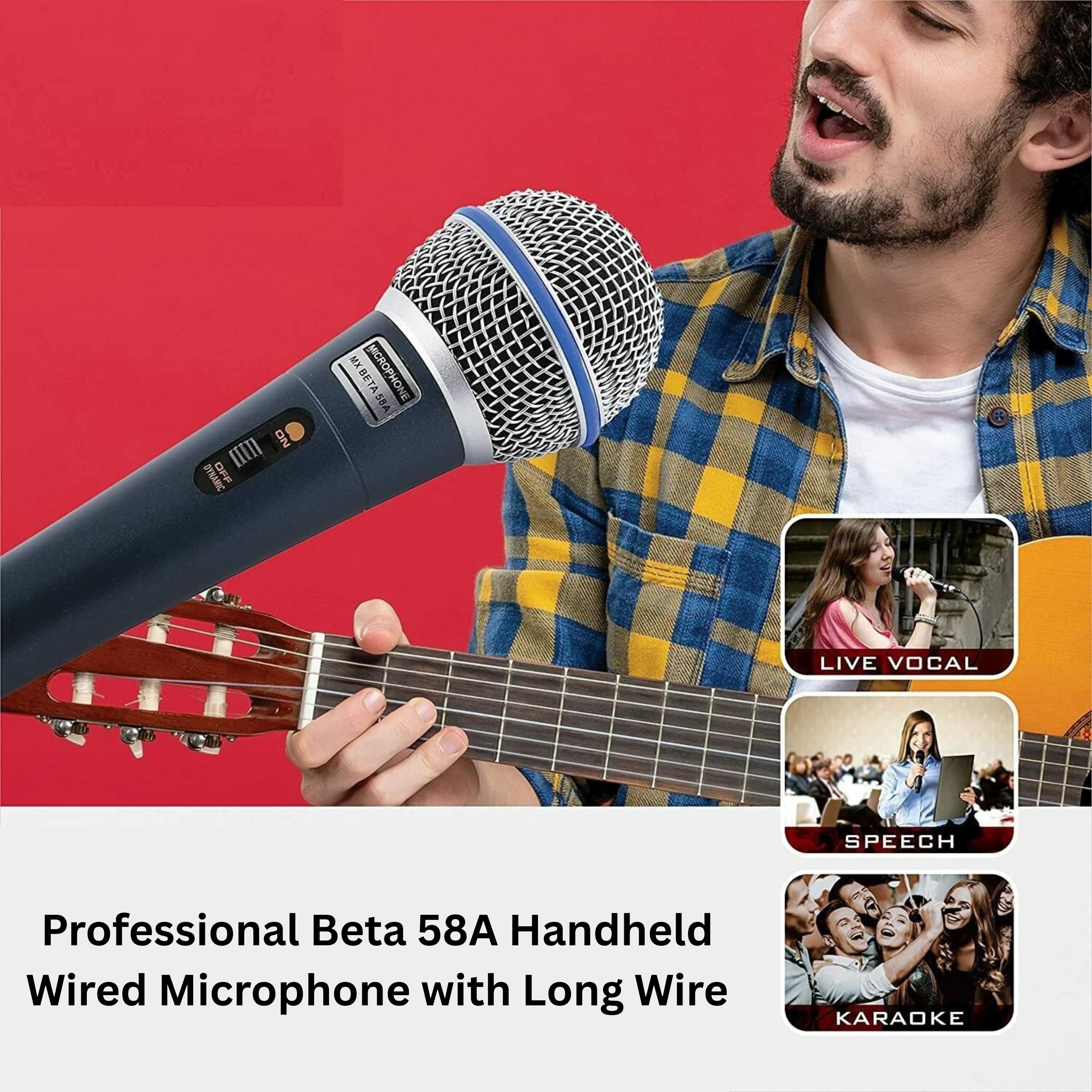 Professional Beta 58A Handheld Wired Microphone with Long Wire