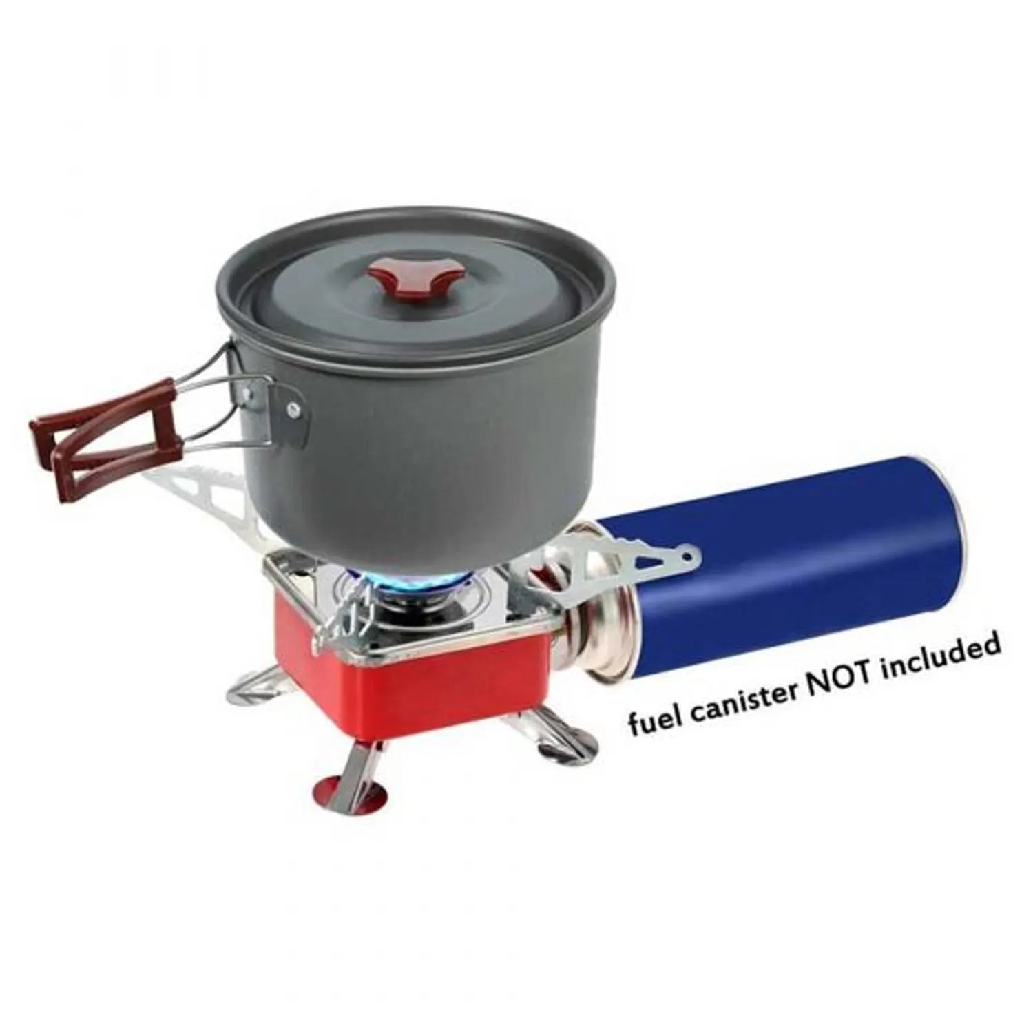 Portable camping stove with pot on a white background