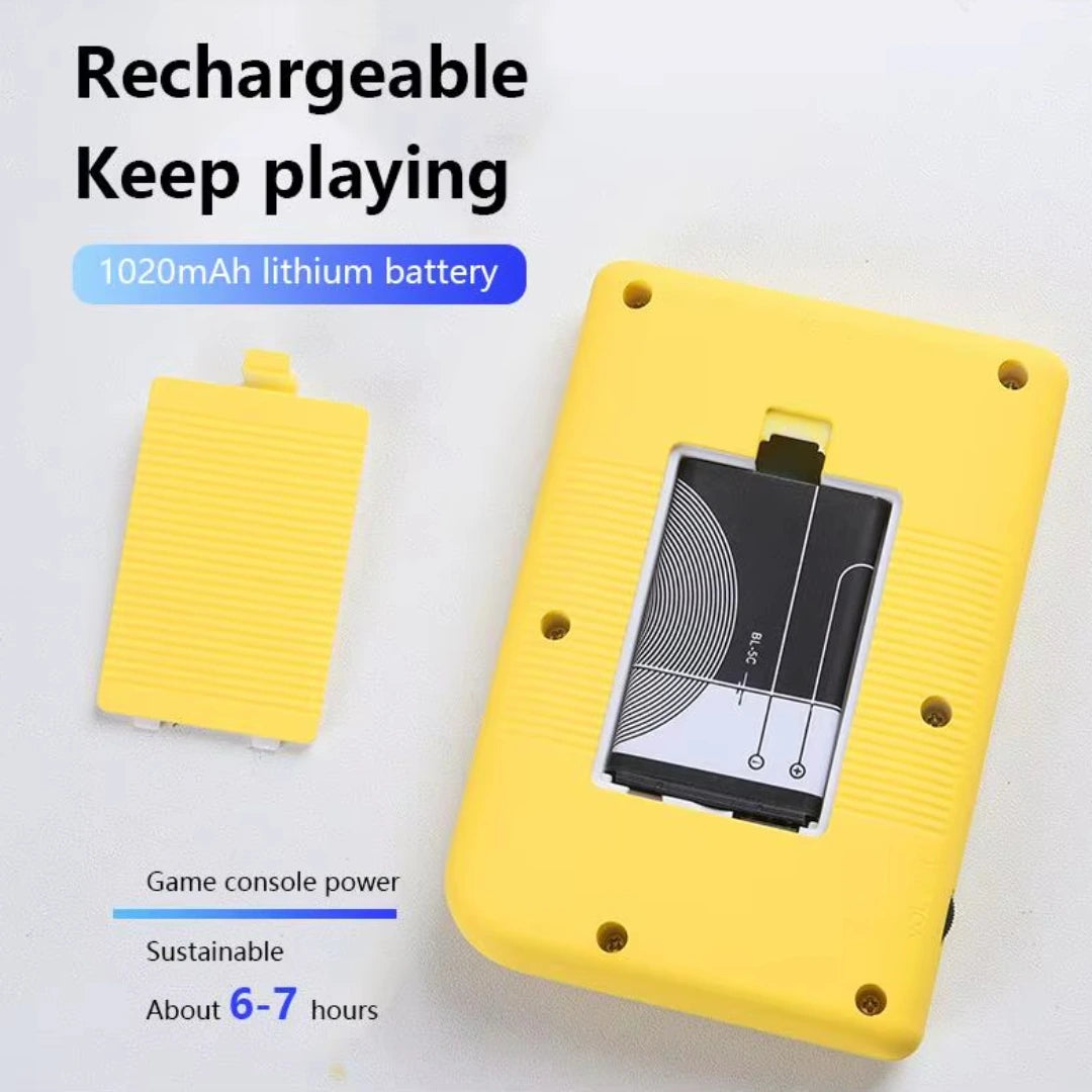Yellow rechargeable battery pack with text on a white background