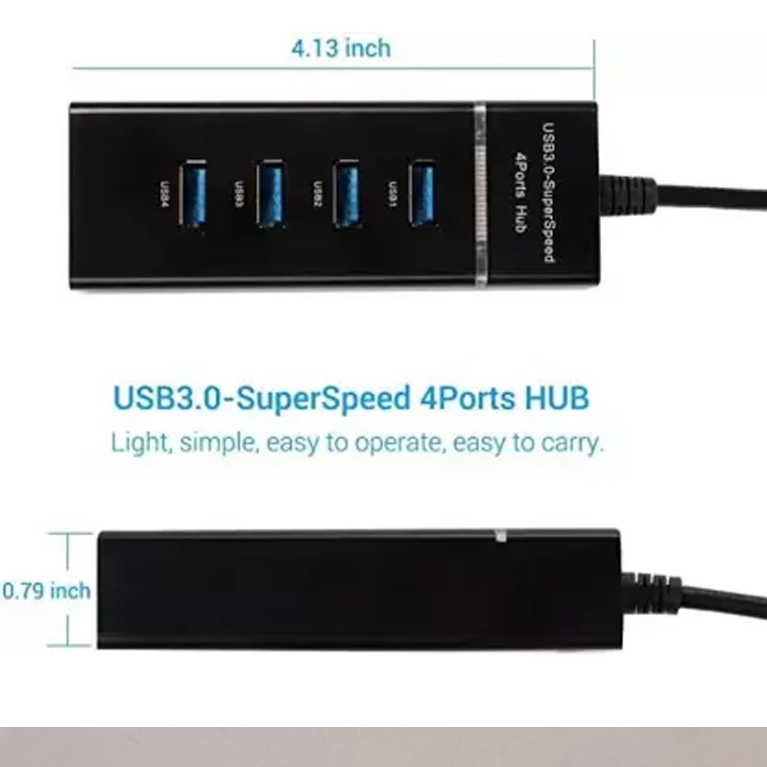 4-Port USB High-Speed Hub | Cable for Desktop & Laptop