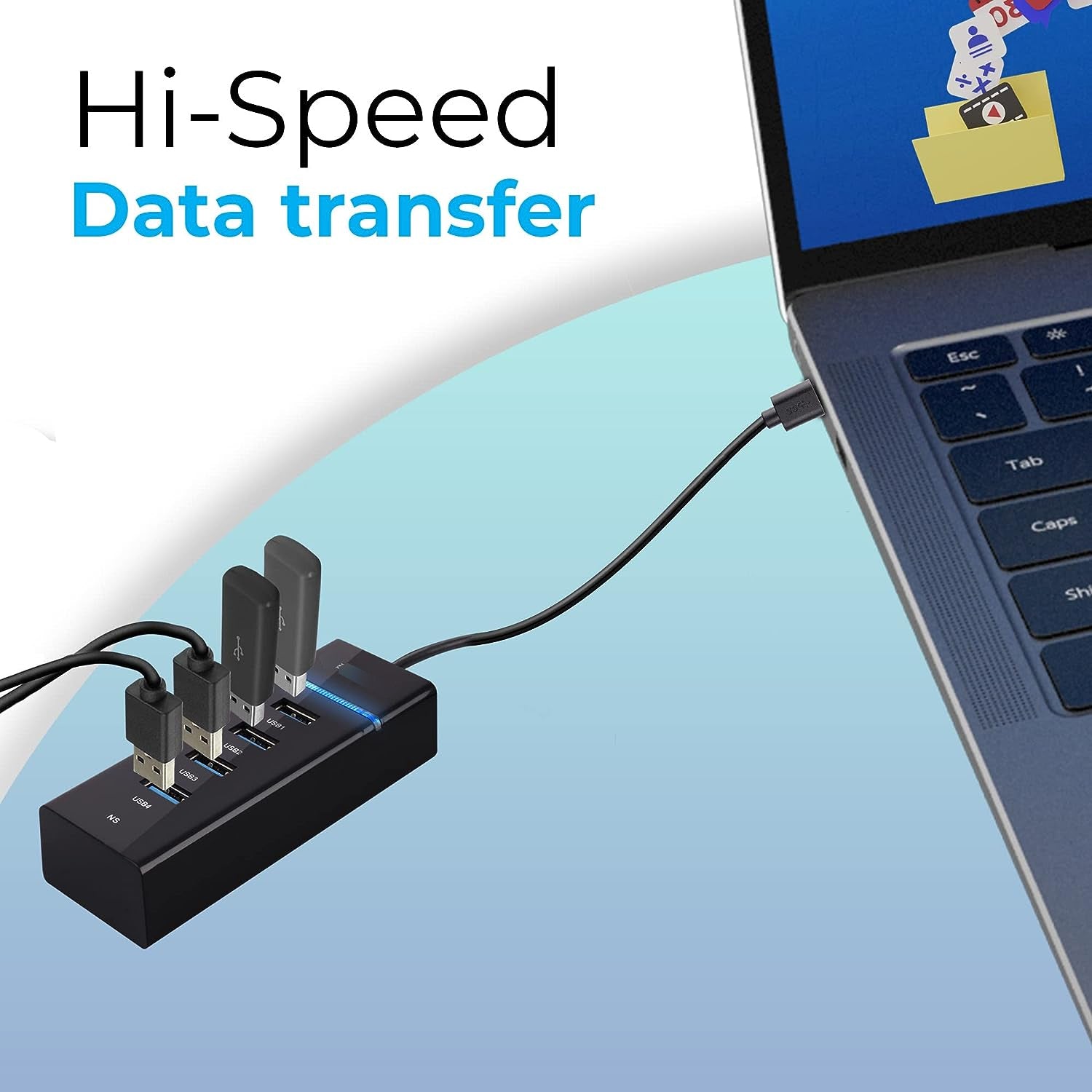 4-Port USB High-Speed Hub | Cable for Desktop & Laptop