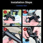 Step-by-step installation guide for a handlebar-mounted device.